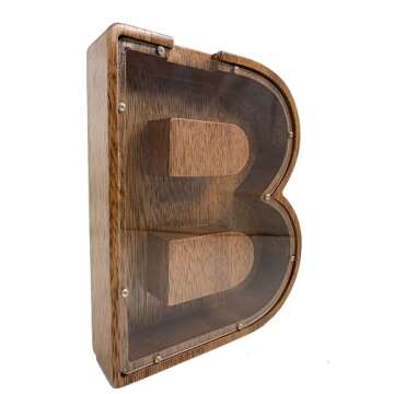 Personalized Large Wooden Kids Letter Piggy Bank Custom Name Coin Bank, (Laser Engraved Name) Wood Alphabet Letter Bank Money Box Birthday (B)