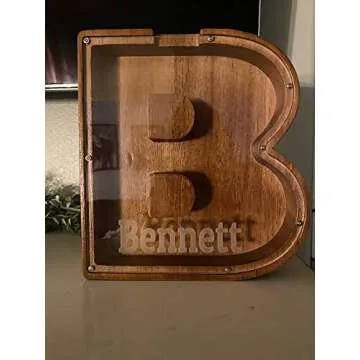 Personalized Large Wooden Kids Letter Piggy Bank Custom Name Coin Bank, (Laser Engraved Name) Wood Alphabet Letter Bank Money Box Birthday (B)