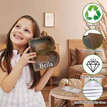 Personalized Large Wooden Kids Letter Piggy Bank Custom Name Coin Bank, (Laser Engraved Name) Wood Alphabet Letter Bank Money Box Birthday (B)