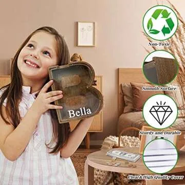 Personalized Large Wooden Kids Letter Piggy Bank Custom Name Coin Bank, (Laser Engraved Name) Wood Alphabet Letter Bank Money Box Birthday (B)