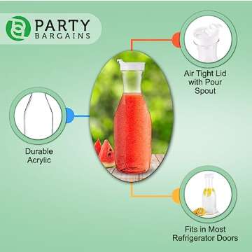 Party Bargains 50 oz. Plastic Carafe with Lids - Clear, 3 Count, White Flip Tab Lid Premium Quality & Heavy Duty Plastic Pitcher for Iced Tea, Powdered Juice, Cold Beverages, Mimosa Bar