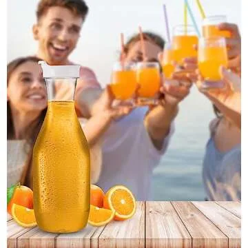 Party Bargains 50 oz. Plastic Carafe with Lids - Clear, 3 Count, White Flip Tab Lid Premium Quality & Heavy Duty Plastic Pitcher for Iced Tea, Powdered Juice, Cold Beverages, Mimosa Bar