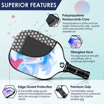 niupipo Pickleball Paddles, Pickleball Paddles Set of 4, Pickleball Paddle with Fiberglass Surface, Polypropylene Honeycomb Core, Cushion Grip, Lightweight Pickleball, Portable Carry Bag, White