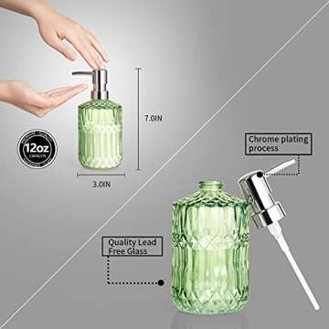 TISUZXCV Diamond Design 12 Oz Coffee Glass Soap Dispenser,Refillable Lotion Soap Dispenser for Bathroom, Kitchen, Hand Soap, Dish Soap,Shampoo, Ideal for Bathroom Countertop. (Coffee Color)