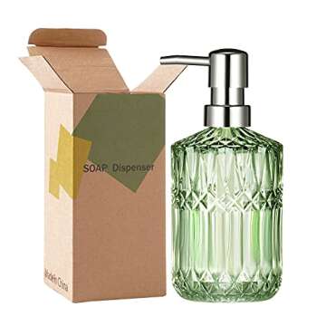 TISUZXCV Diamond Design 12 Oz Coffee Glass Soap Dispenser,Refillable Lotion Soap Dispenser for Bathroom, Kitchen, Hand Soap, Dish Soap,Shampoo, Ideal for Bathroom Countertop. (Coffee Color)