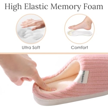 HUXMEYSON Slippers for Women Warm Memory Foam Womens Slippers, Comfy House Slippers Indoor Outdoor Slippers with Anti-Skid Rubber Sole