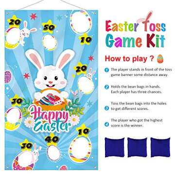 Easter Toss Game with 3 Bean Bags, Easter Bunny Party Game for Kids Adults Family Easter Party Supplies and Easter Decorations (Blue Style)