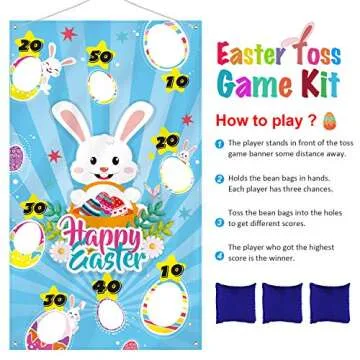 Easter Toss Game with 3 Bean Bags, Easter Bunny Party Game for Kids Adults Family Easter Party Supplies and Easter Decorations (Blue Style)