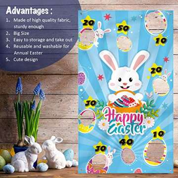 Easter Toss Game with 3 Bean Bags, Easter Bunny Party Game for Kids Adults Family Easter Party Supplies and Easter Decorations (Blue Style)