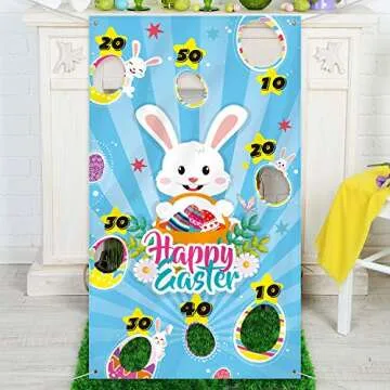 Easter Toss Game with 3 Bean Bags, Easter Bunny Party Game for Kids Adults Family Easter Party Supplies and Easter Decorations (Blue Style)