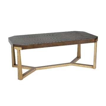 Uolfin Rectangle Coffee Table, Hand-cast with Distressed Gold Legs, 42" L