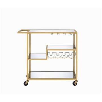 Acme Adamsen Rectangular Glass Top Serving Cart with 3 Tiers in Gold