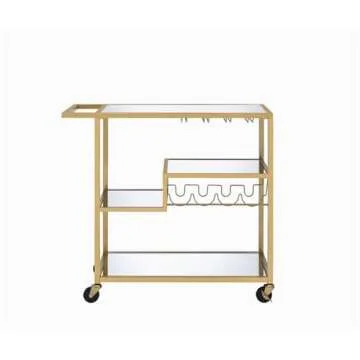 Acme Adamsen Rectangular Glass Top Serving Cart with 3 Tiers in Gold