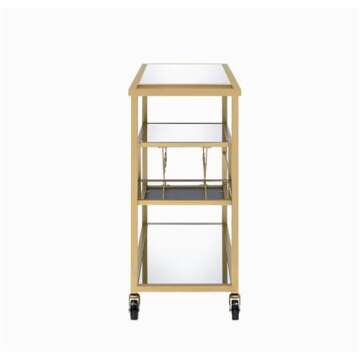 Acme Adamsen Rectangular Glass Top Serving Cart with 3 Tiers in Gold