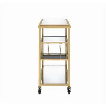 Acme Adamsen Rectangular Glass Top Serving Cart with 3 Tiers in Gold