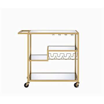 Acme Adamsen Rectangular Glass Top Serving Cart with 3 Tiers in Gold