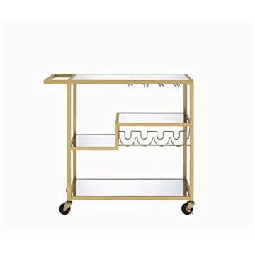 Acme Adamsen Rectangular Glass Top Serving Cart with 3 Tiers in Gold