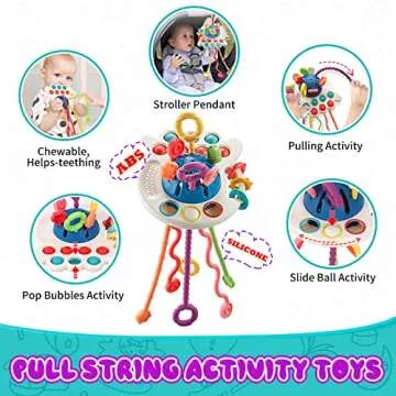 4 in 1 Baby Toys 6-12 Months, Stacking Building Blocks Infant Toys & Stacking Rings Teething Toys 0-6-12-18 M+, Color Shape Bin Sensory Toys, Pull String Montessori Toys for 1-3 Year Old Boy Girl Gift