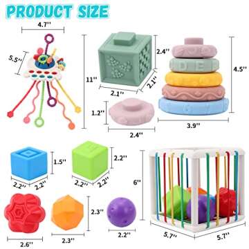 4 in 1 Baby Toys 6-12 Months, Stacking Building Blocks Infant Toys & Stacking Rings Teething Toys 0-6-12-18 M+, Color Shape Bin Sensory Toys, Pull String Montessori Toys for 1-3 Year Old Boy Girl Gift