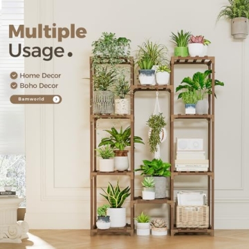 Bamworld 10 Pots Large Plant Table Wooden Shelf