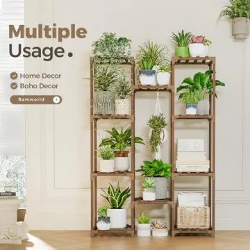 Bamworld 10 Pots Large Plant Table Wooden Shelf