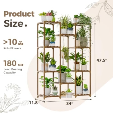 Bamworld 10 Pots Large Plant Table Wooden Shelf