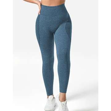 YEOREO Women Seamless Workout Leggings Gym High Waist Smile Contour Yoga Pants Blue