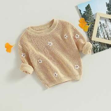 Cute Baby Girl Cable Knit Sweater with Floral Design