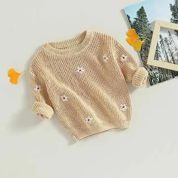 Cute Baby Girl Cable Knit Sweater with Floral Design