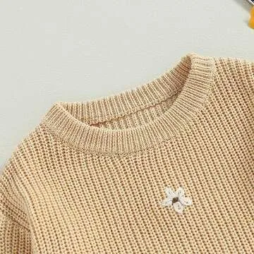 Cute Baby Girl Cable Knit Sweater with Floral Design