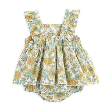 Simplee kids Baby Infant Girls Summer Romper Dress Summer Cotton Ruffle Sleeve Floral Onesies for 12 Months Yellow