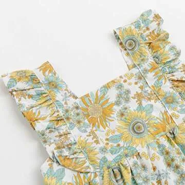 Simplee kids Baby Infant Girls Summer Romper Dress Summer Cotton Ruffle Sleeve Floral Onesies for 12 Months Yellow