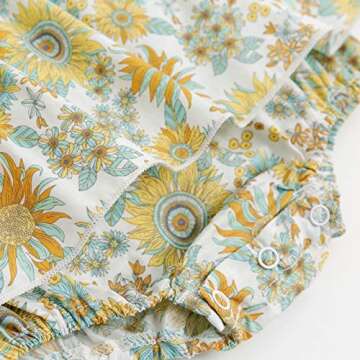 Simplee kids Baby Infant Girls Summer Romper Dress Summer Cotton Ruffle Sleeve Floral Onesies for 12 Months Yellow
