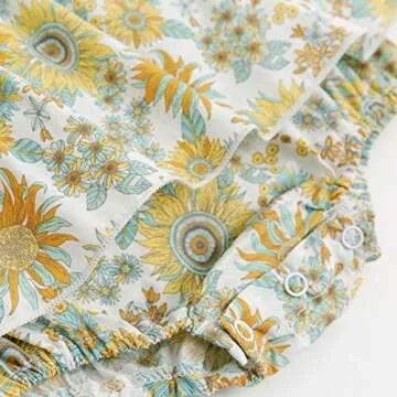 Simplee kids Baby Infant Girls Summer Romper Dress Summer Cotton Ruffle Sleeve Floral Onesies for 12 Months Yellow