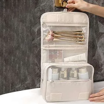 SRVR Hanging Travel Toiletry Bag, Toiletry Bag for Women Toiletry Bags with Hanging Hook (Beige)