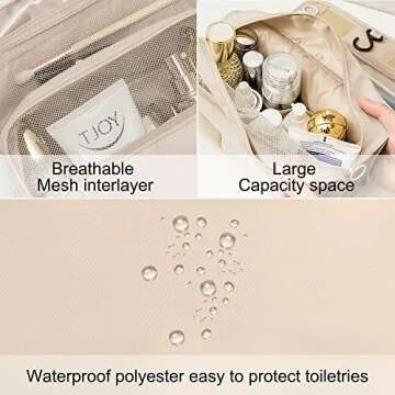 SRVR Hanging Travel Toiletry Bag, Toiletry Bag for Women Toiletry Bags with Hanging Hook (Beige)