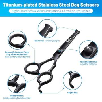 Dog Grooming Kit, 5-in-1 Titanium-plated Stainless Steel Dog Grooming Scissors, Dog Scissors for Gro...