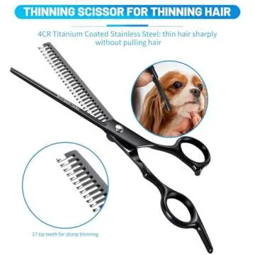 Dog Grooming Kit, 5-in-1 Titanium-plated Stainless Steel Dog Grooming Scissors, Dog Scissors for Grooming with Safety Round Tip, Grooming Scissors for Dogs & Cats, Sharp & Durable Cat Grooming Kit