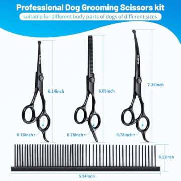 Dog Grooming Kit, 5-in-1 Titanium-plated Stainless Steel Dog Grooming Scissors, Dog Scissors for Grooming with Safety Round Tip, Grooming Scissors for Dogs & Cats, Sharp & Durable Cat Grooming Kit