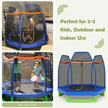 Giantex 7FT 84” Kids Trampoline for Toddlers with Enclosure Net, ASTM Approval & Widened Base for Indoor Outdoor