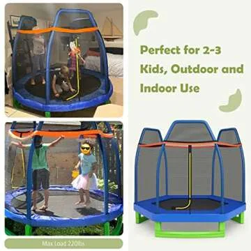 Giantex 7FT 84” Kids Trampoline for Toddlers with Enclosure Net, ASTM Approval & Widened Base for Indoor Outdoor