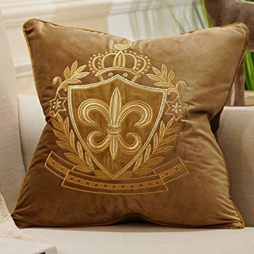 Avigers 18x18 Inch Shield Embroidery Velvet Cushion Cover for Luxurious Home Decor