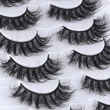 Mebver False Eyelashes Cat Eye Faux Mink Lashes - 7 Pairs Pack, Natural Look & Fluffy Effect