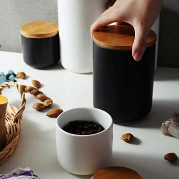Ceramic Kitchen Canister with Bamboo Lid for Food Storage