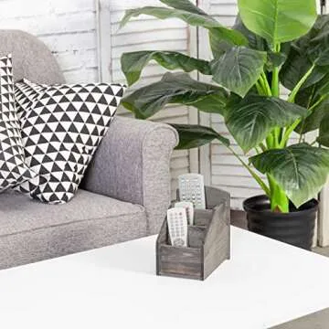 MyGift Rustic Dark Gray Wood Remote Control Holder Organizer Caddy with 3 Compartments, TV & Media Remote Storage Box for Living Room