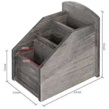 MyGift Rustic Dark Gray Wood Remote Control Holder Organizer Caddy with 3 Compartments, TV & Media Remote Storage Box for Living Room