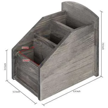 MyGift Rustic Dark Gray Wood Remote Control Holder Organizer Caddy with 3 Compartments, TV & Media Remote Storage Box for Living Room