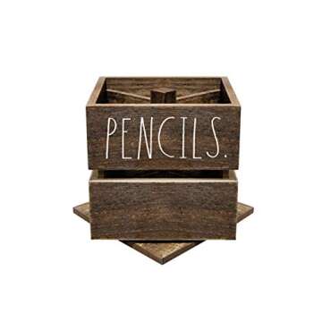 Rae Dunn Pencil Cup - Wooden Pen Holder Desktop Organizer - Small Rustic Wood Desk Top Caddy for Off...
