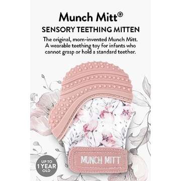 Malarkey Kids Patented Teething Mitten, Munch Mitt Baby Chew Toy - Protects Hands from Chewing & Saliva, Heals Aching Gums, Promotes Sound & Visual Stimulation for Babies - Spring Flower