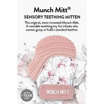 Malarkey Kids Patented Teething Mitten, Munch Mitt Baby Chew Toy - Protects Hands from Chewing & Saliva, Heals Aching Gums, Promotes Sound & Visual Stimulation for Babies - Spring Flower